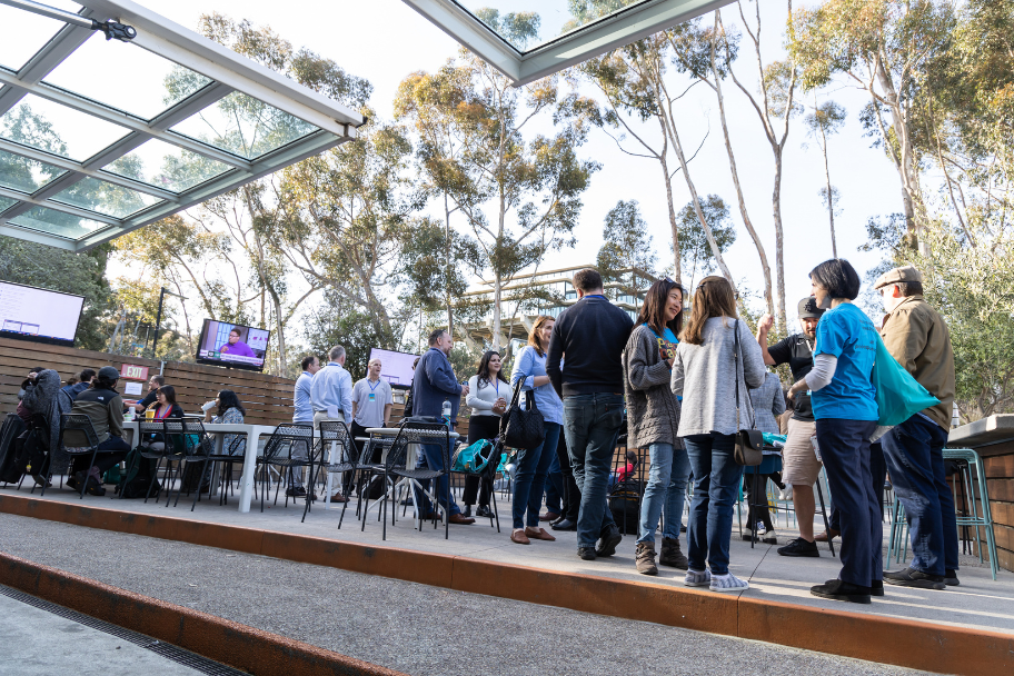 People at an outdoor networking event at restaurant